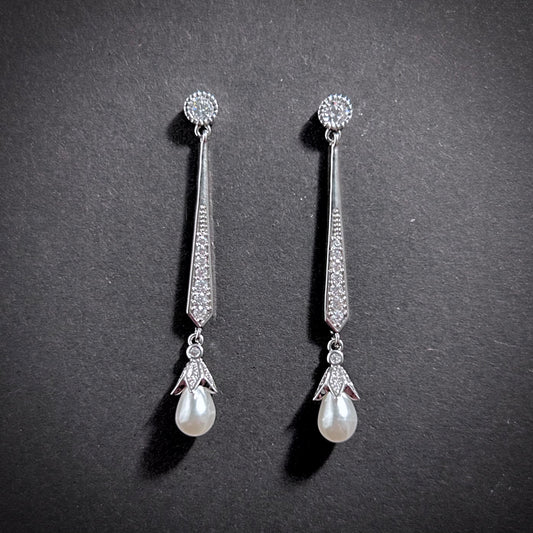 Pearl Silver Simple Drop Earrings