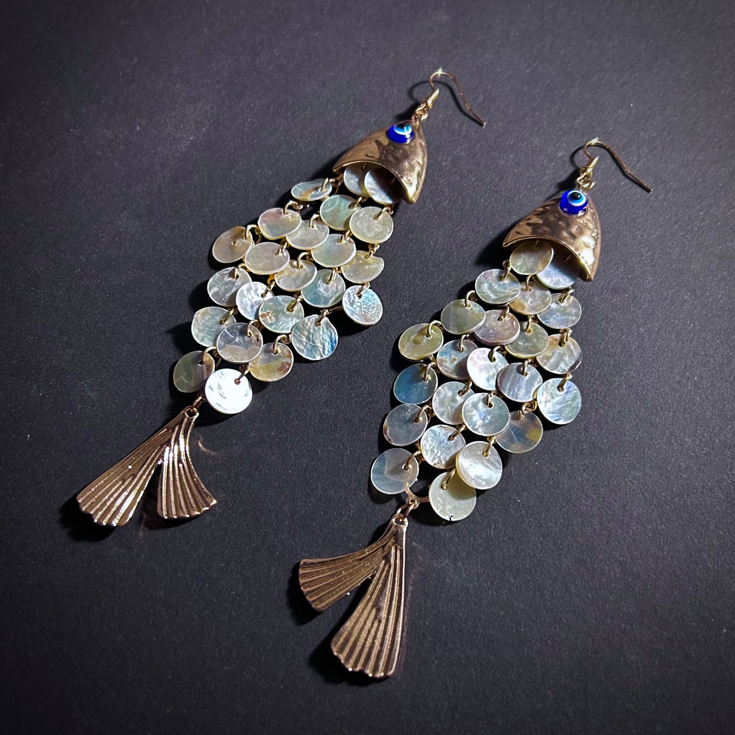 Fish Mother of Pearl Gold Statement Earrings