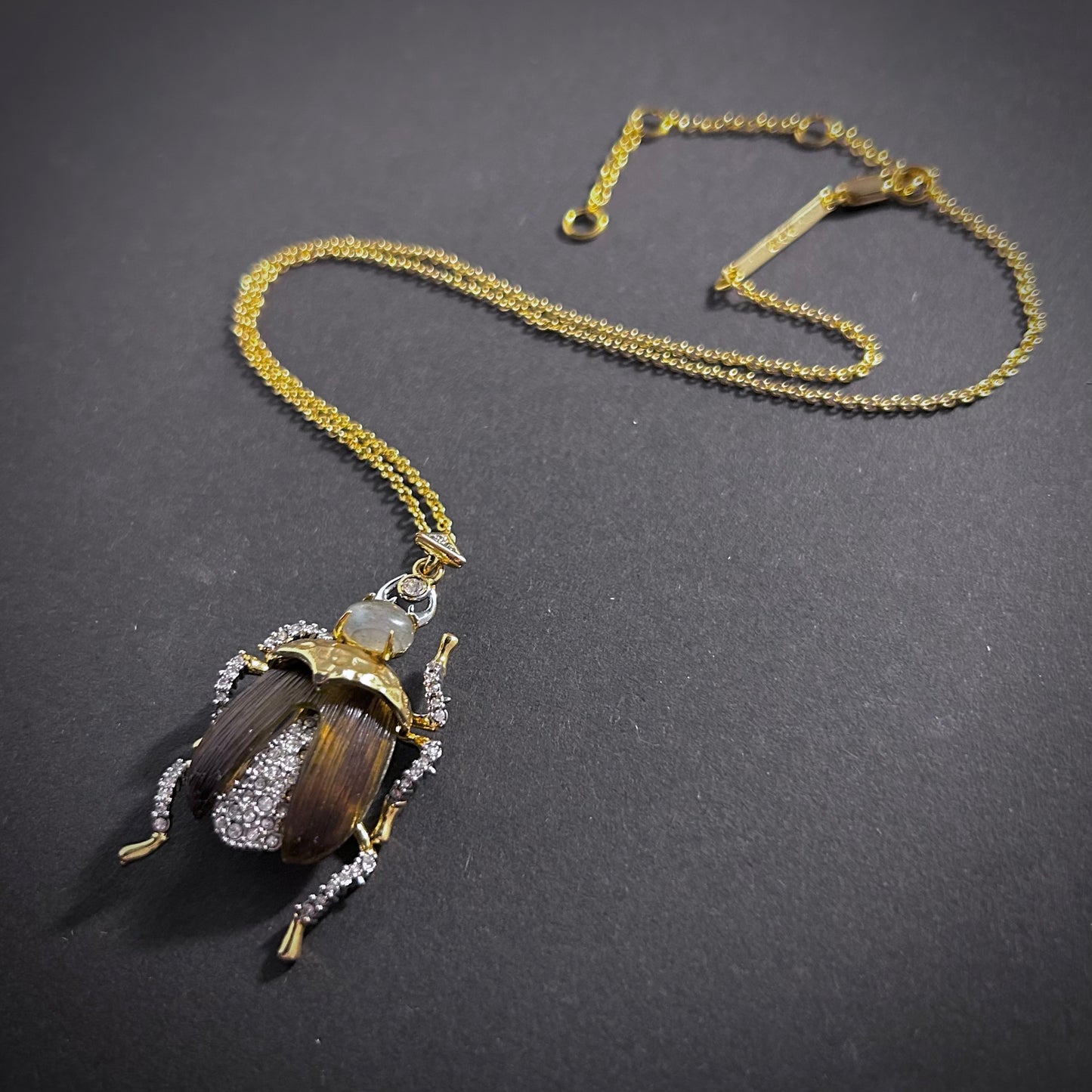 Scarab Beetle Cubic Zirconia Pavé Gold Necklace