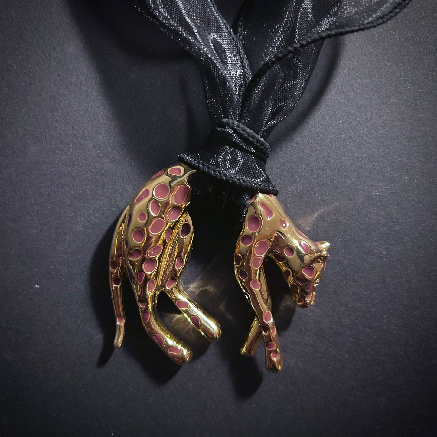 Hanging Leopard Enamel & Organza Necklace