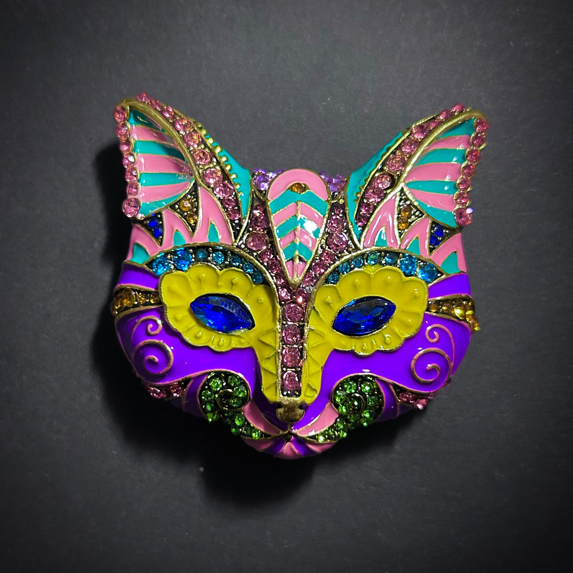 Cat Day of the Dead Style Multicolor Cloisonné Enamel Brooch