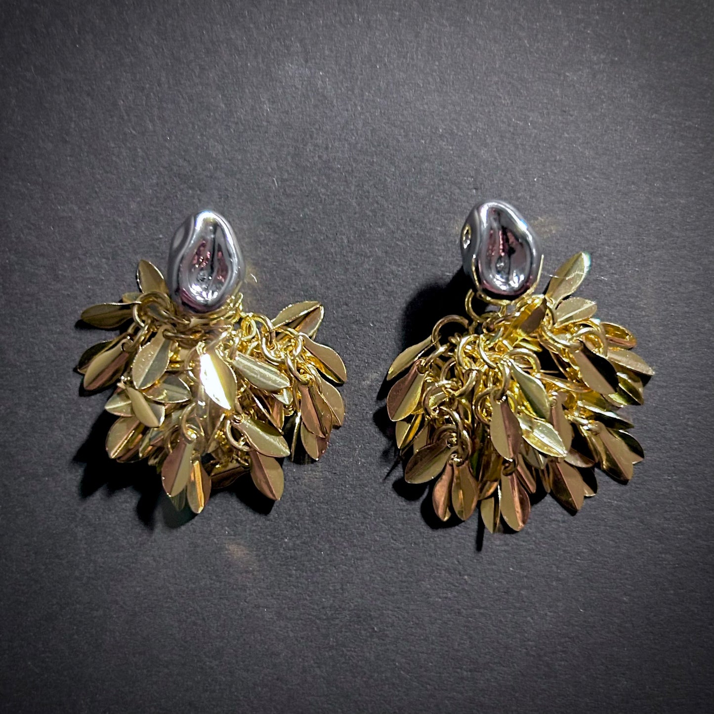 Leaves Ear Jacket & Organic Shaped Stud Mixed Metal Tassel Earrings