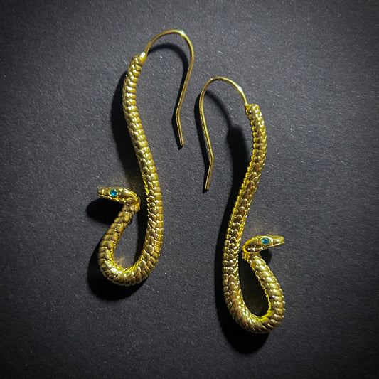 Snake Hook Earrings with Turquoise Eyes