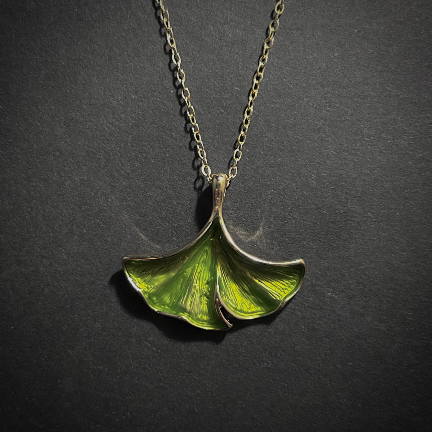 Ginkgo Leaf Enameled Necklace