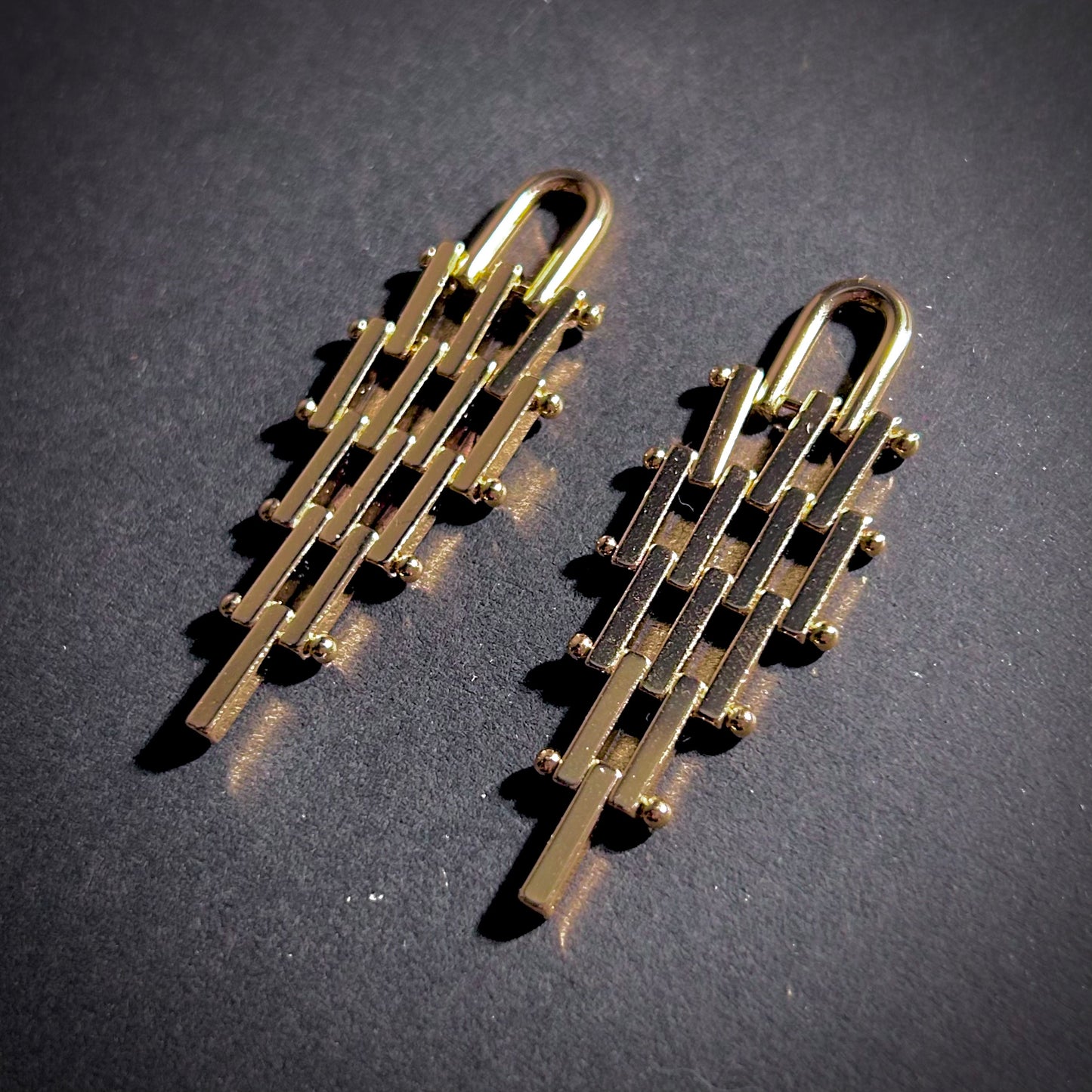 Geometric Hinged Six Level Earrings in Gold