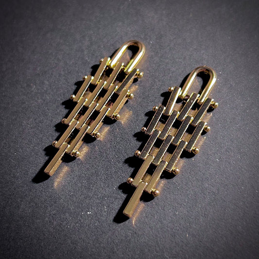 Geometric Hinged Six Level Earrings in Gold