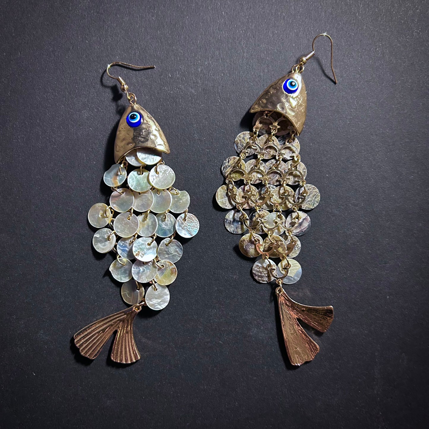 Fish Mother of Pearl Gold Statement Earrings