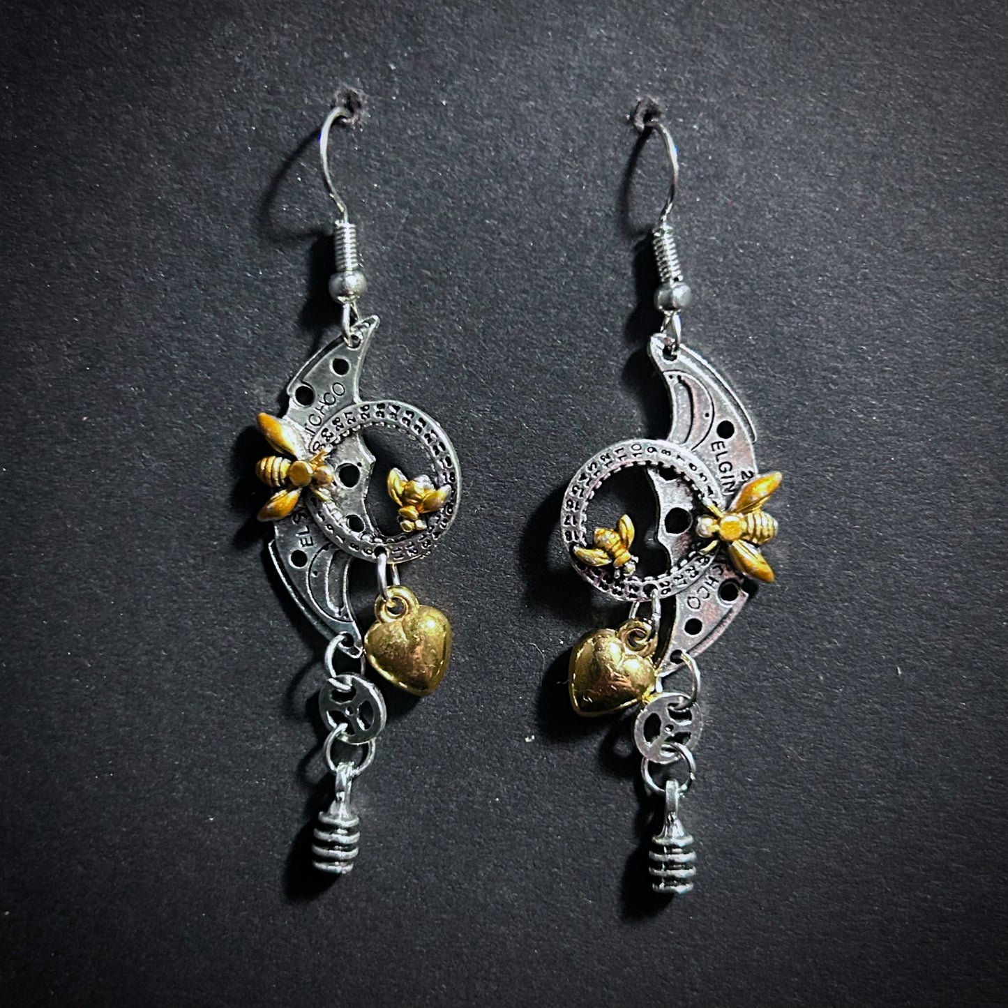 Mixed Metal Watch Parts & Bees Steampunk Earrings