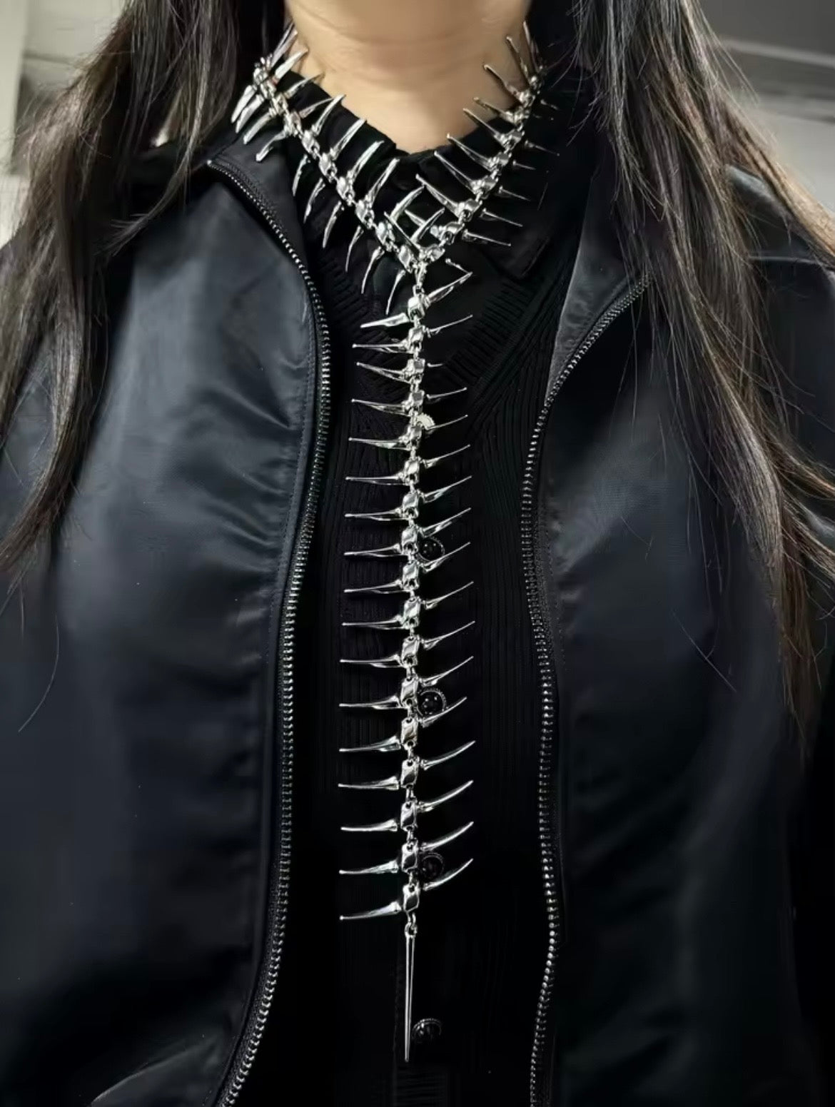 Skeleton Spine Silver Backdrop Necklace