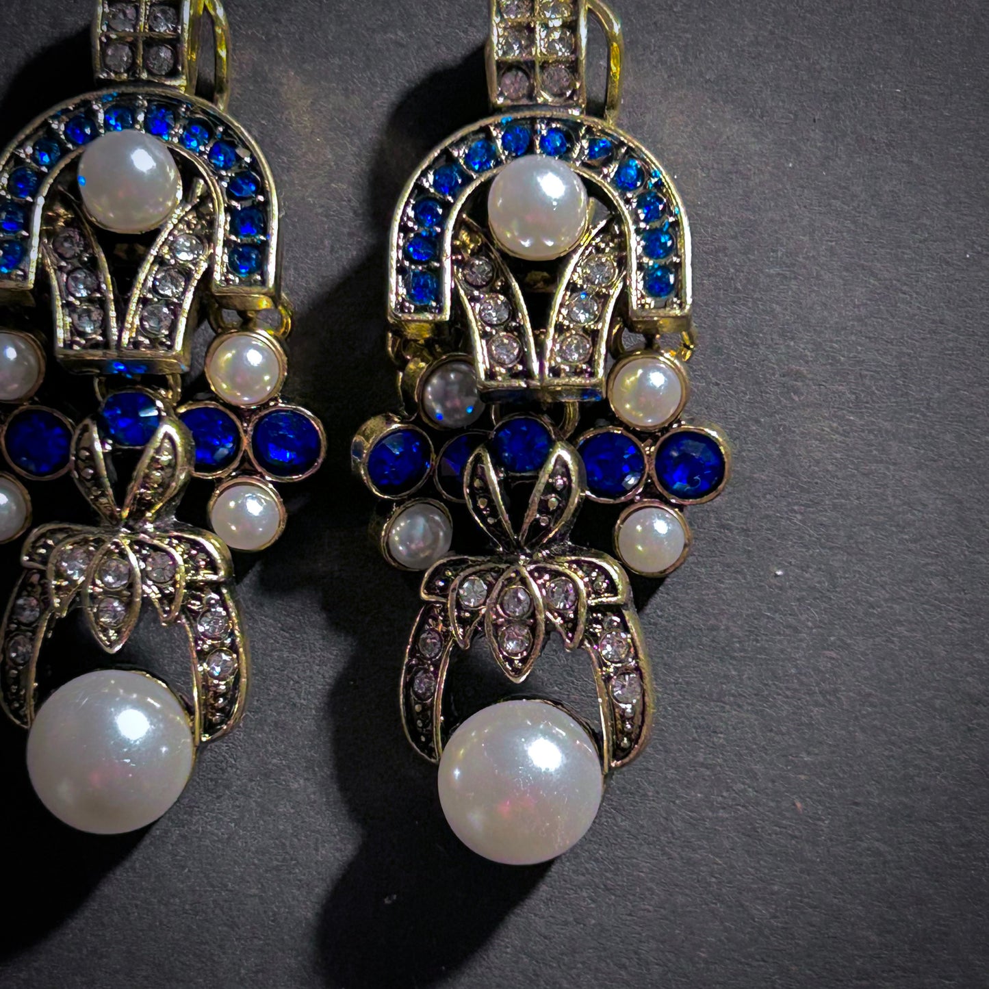 Art Deco Pearl & Turquoise Gold Earrings