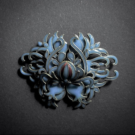 Art Nouveau Intricate Petrol Enamel & Gold Brooch