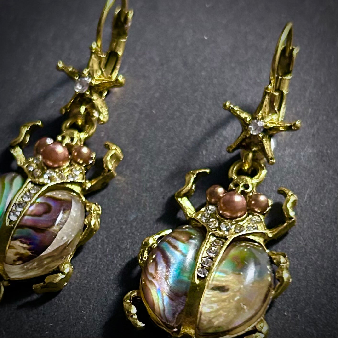 Scarab & Baroque Pearl Abalone Earrings