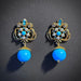 Ornate Turquoise & Gold Statement Earrings