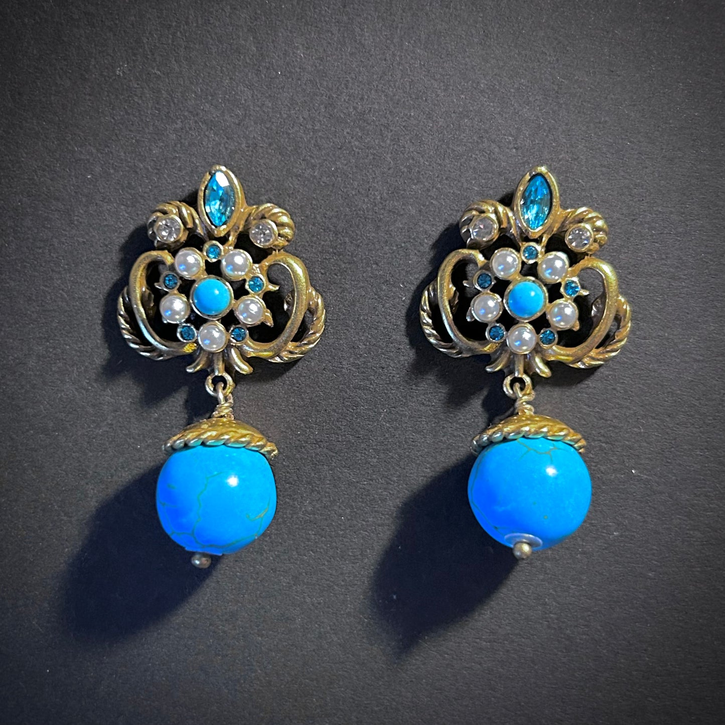 Ornate Turquoise & Gold Statement Earrings