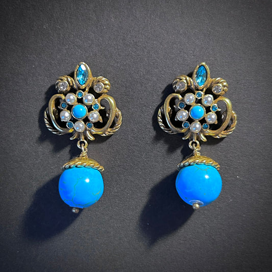 Ornate Turquoise & Gold Statement Earrings