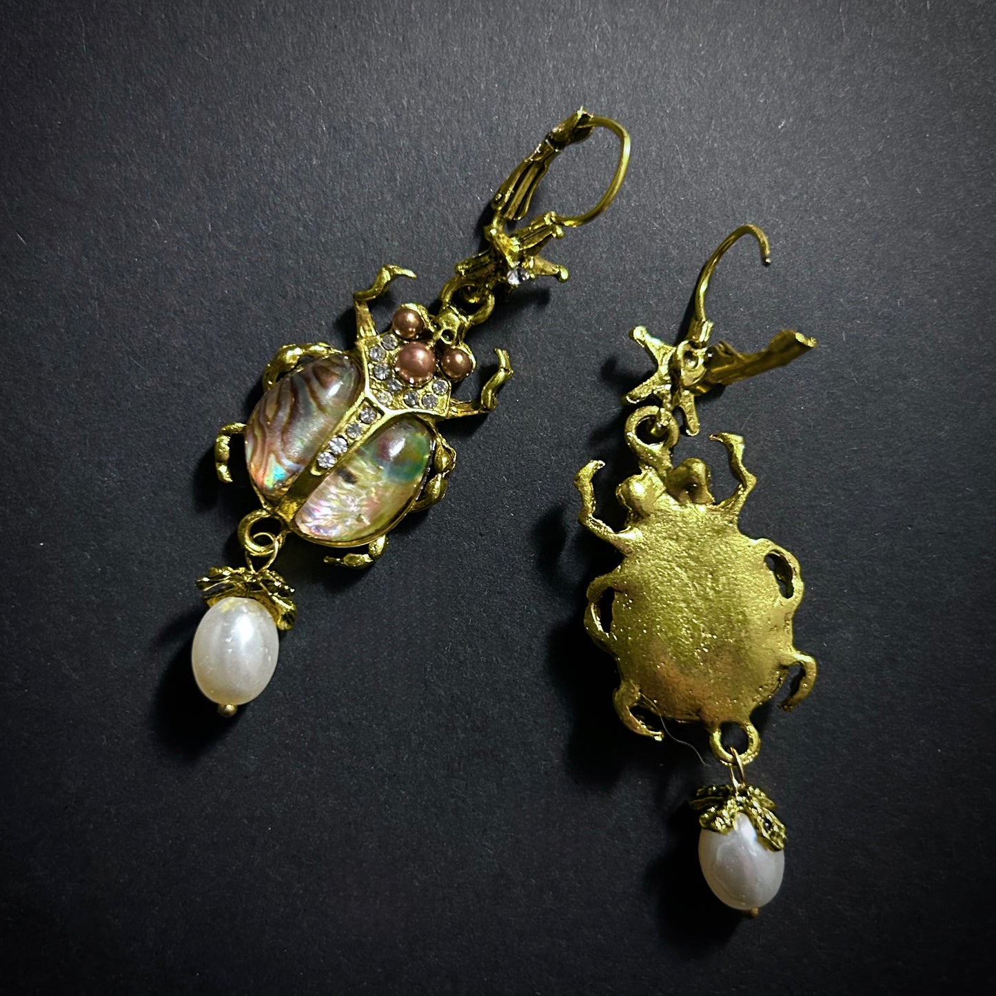 Scarab & Baroque Pearl Abalone Earrings