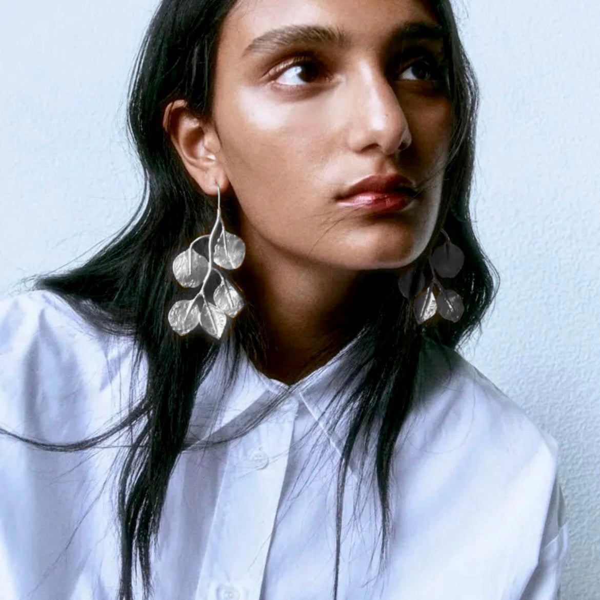 Silver Leaf & Branch Statement Earrings