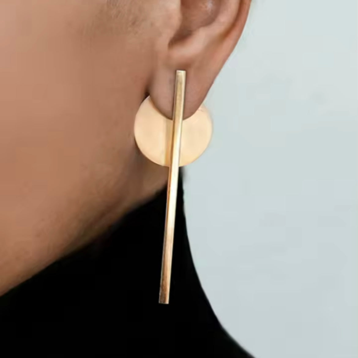 Stick & Circle Ear Jacket Earrings in Gold
