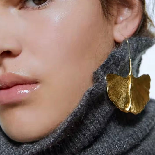 Large Ginkgo Leaf Statement Earrings in Gold