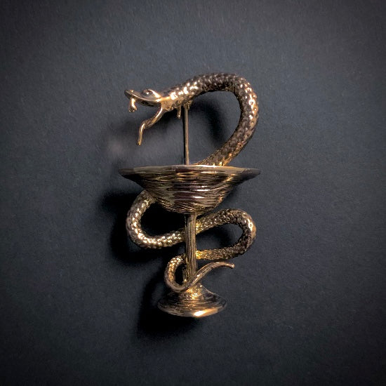 Bowl of Hygieia Snake & Chalice Gold Brooch Lapel Pin