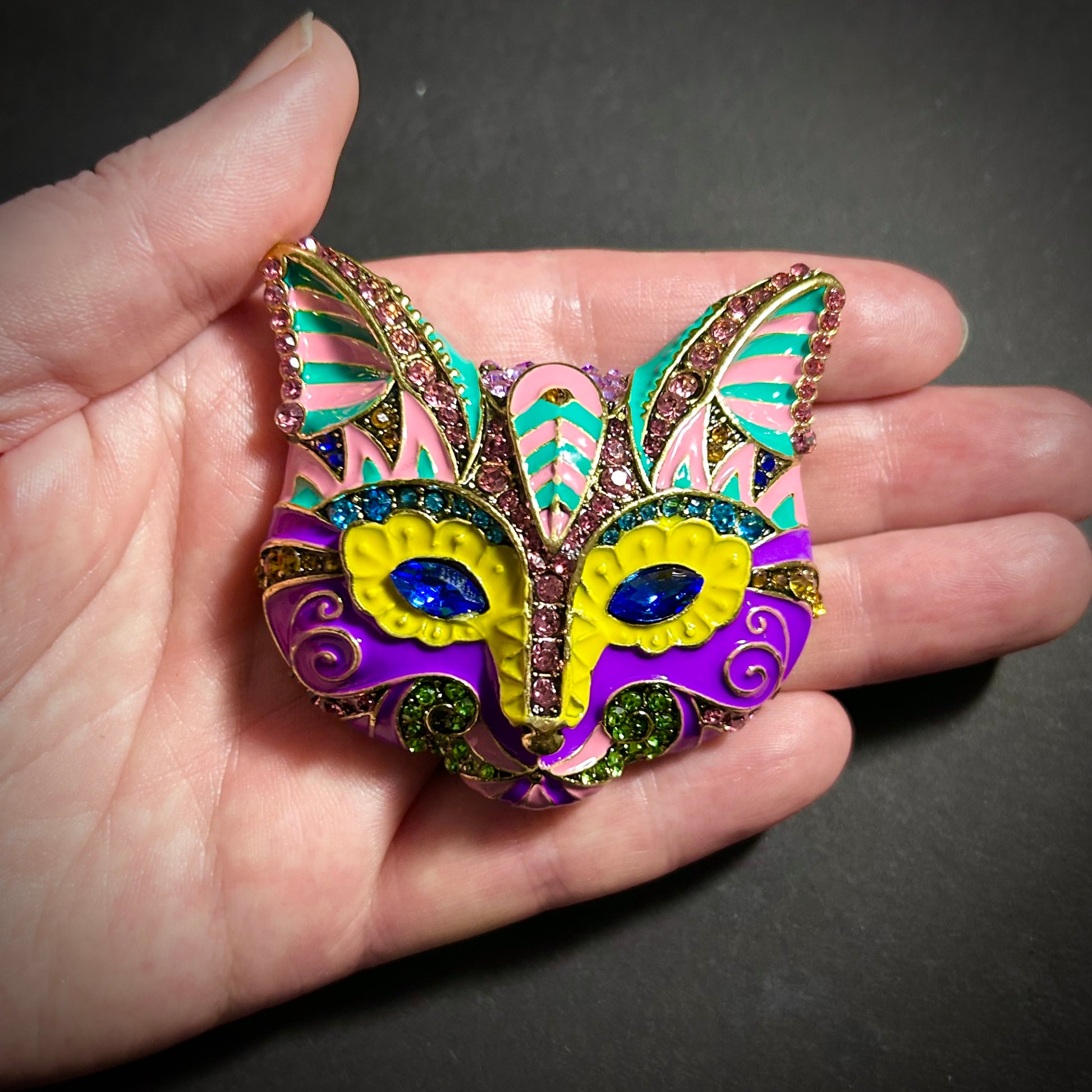 Cat Day of the Dead Style Multicolor Cloisonné Enamel Brooch