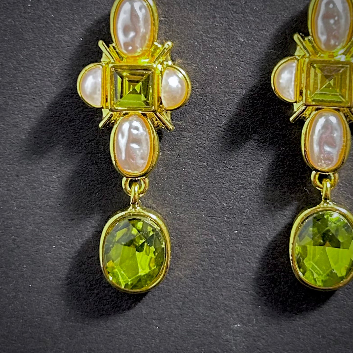 Art Nouveau Baroque Pearl Earrings in Apple Green & Gold