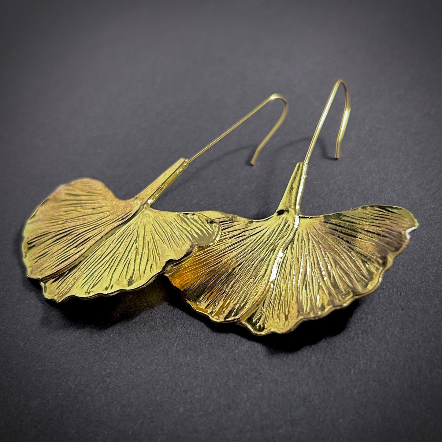 Large Ginkgo Leaf Statement Earrings in Gold