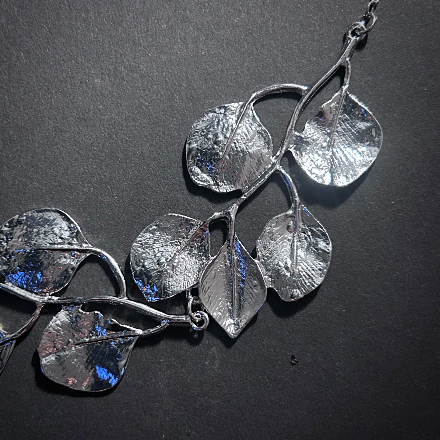 Silver Leaf & Branch Statement Bib Necklace