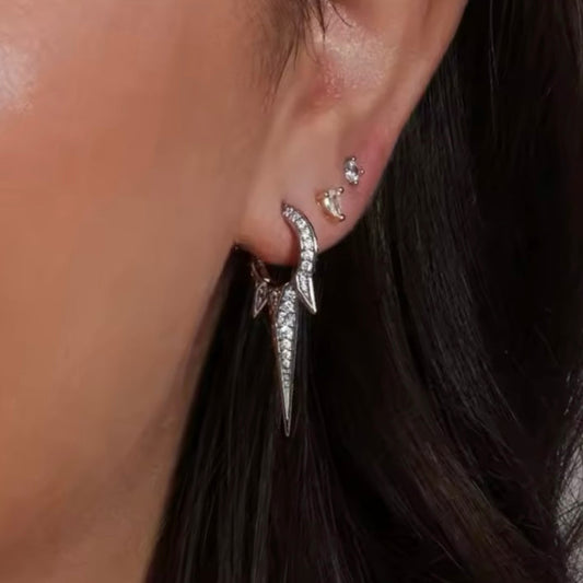 Spike Hoop Micro Paved Earrings in Silver