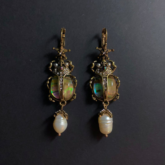 Scarab & Baroque Pearl Abalone Earrings