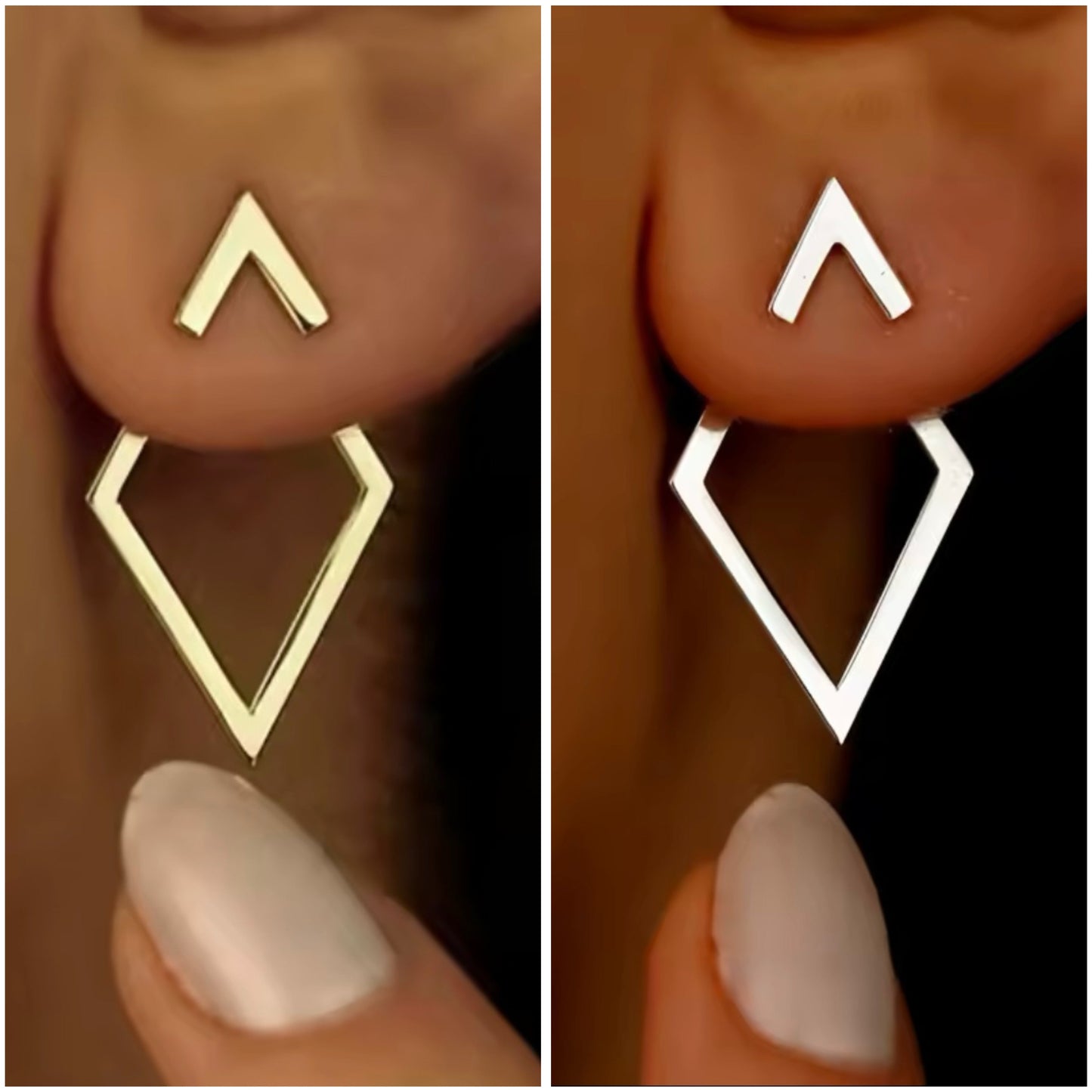 Triangle Ear Jacket Earrings in Silver
