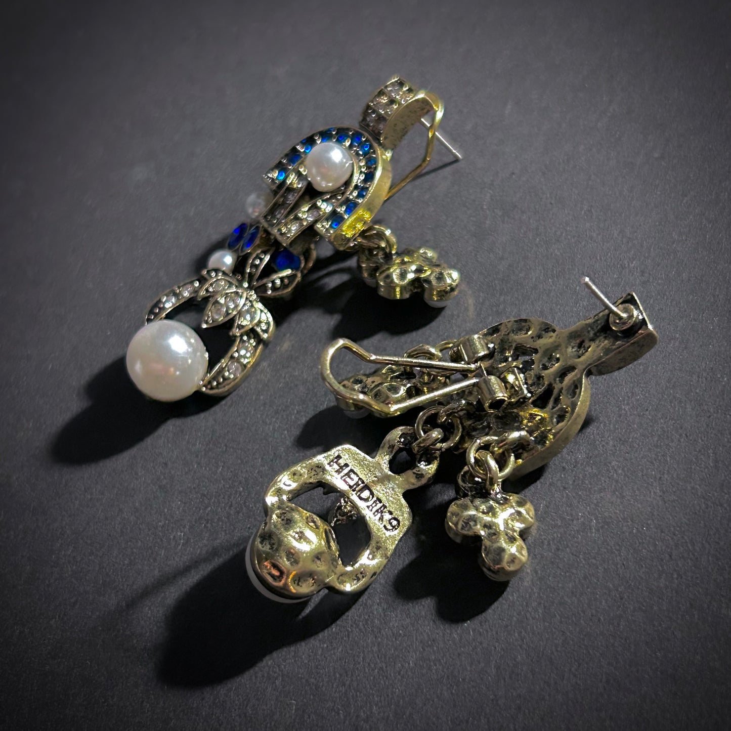 Art Deco Pearl & Turquoise Gold Earrings