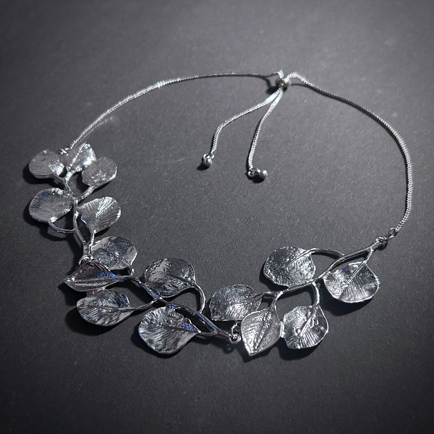 Silver Leaf & Branch Statement Bib Necklace