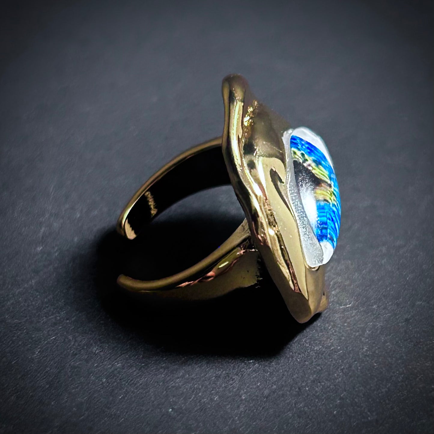 Blue Eye Gold Irregular Adjustable Ring