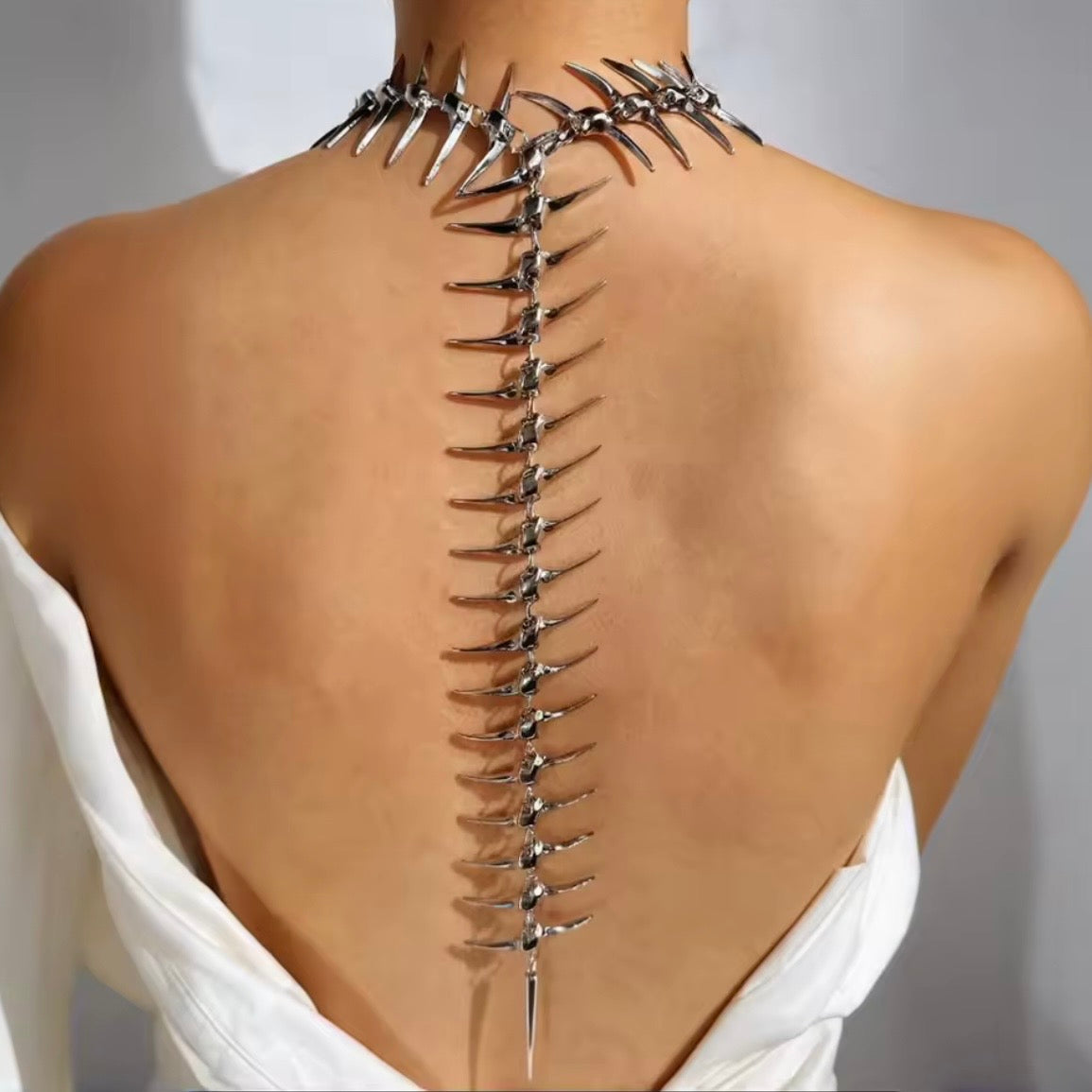 Skeleton Spine Silver Backdrop Necklace