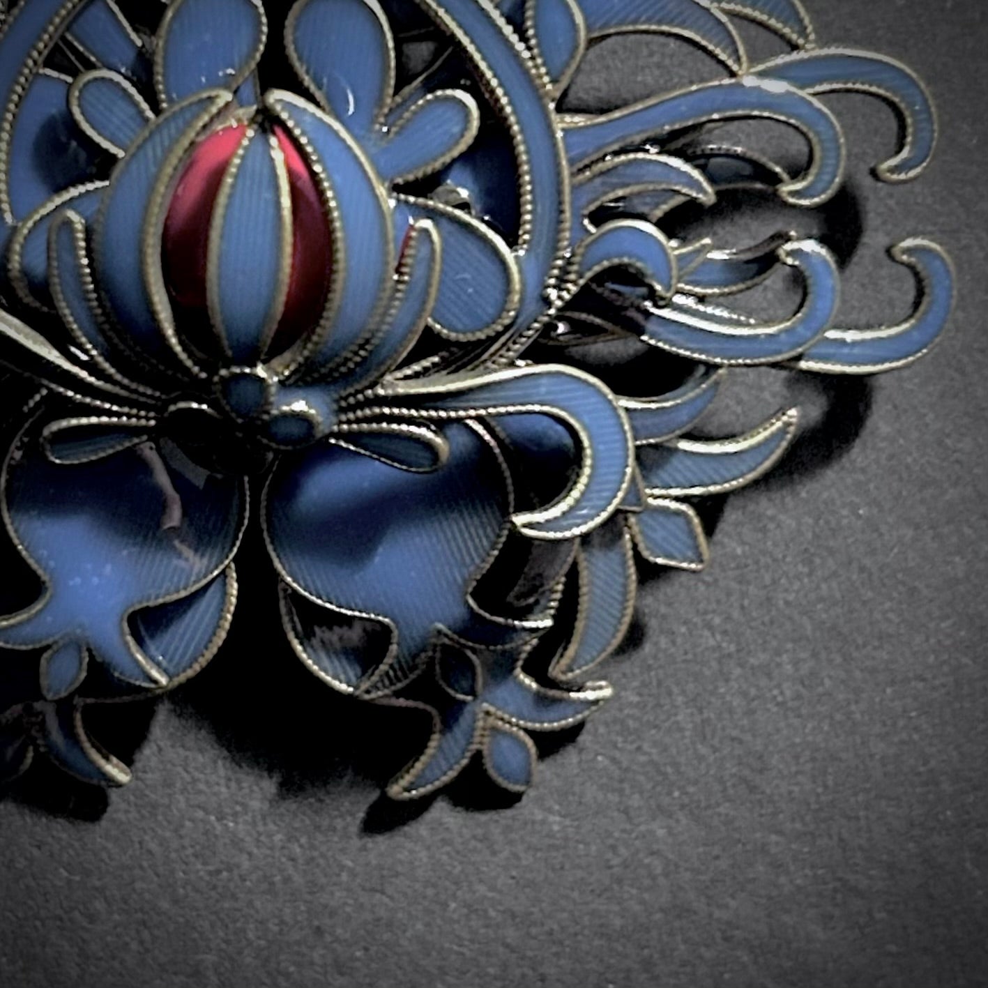 Art Nouveau Intricate Petrol Enamel & Gold Brooch