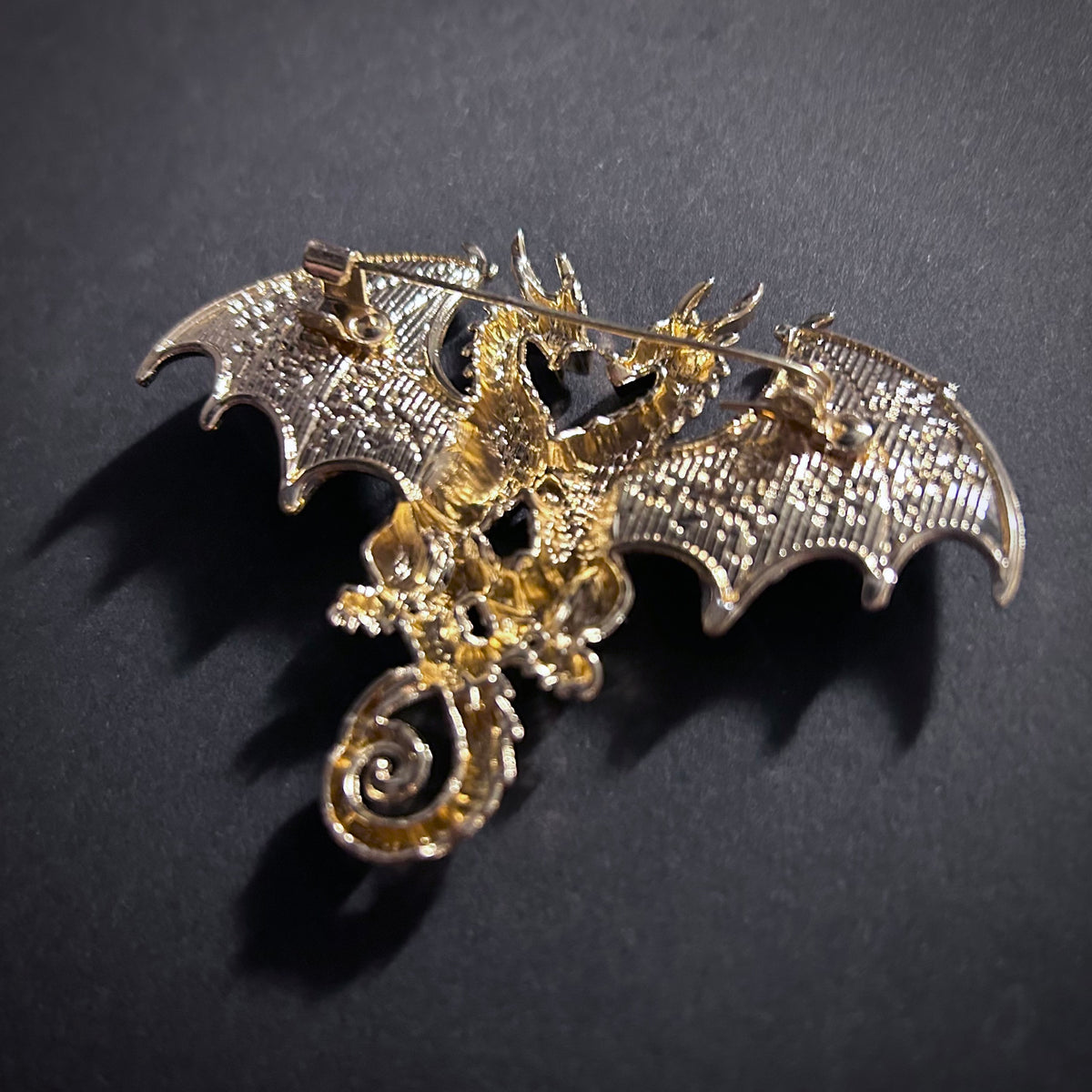 White & Blue Porcelain Enamel Gold Dragon Brooch