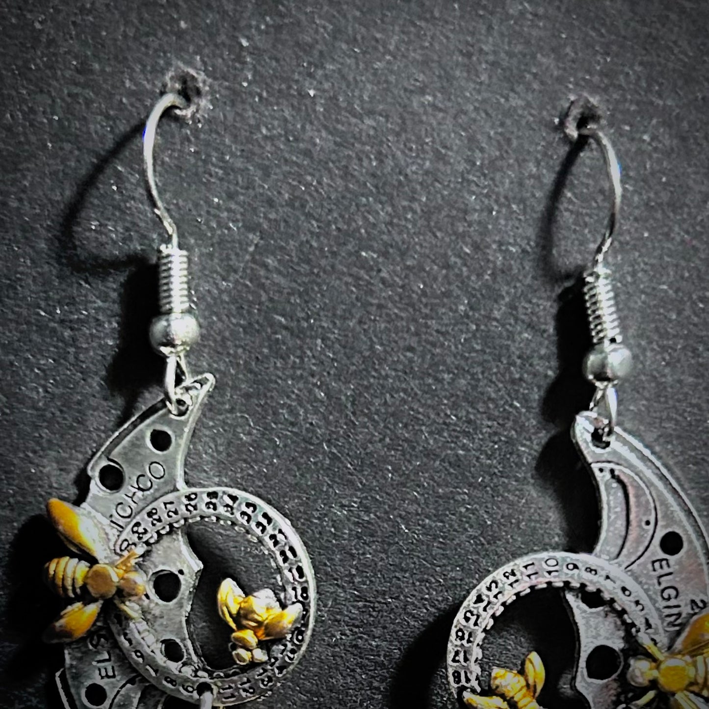 Mixed Metal Watch Parts & Bees Steampunk Earrings