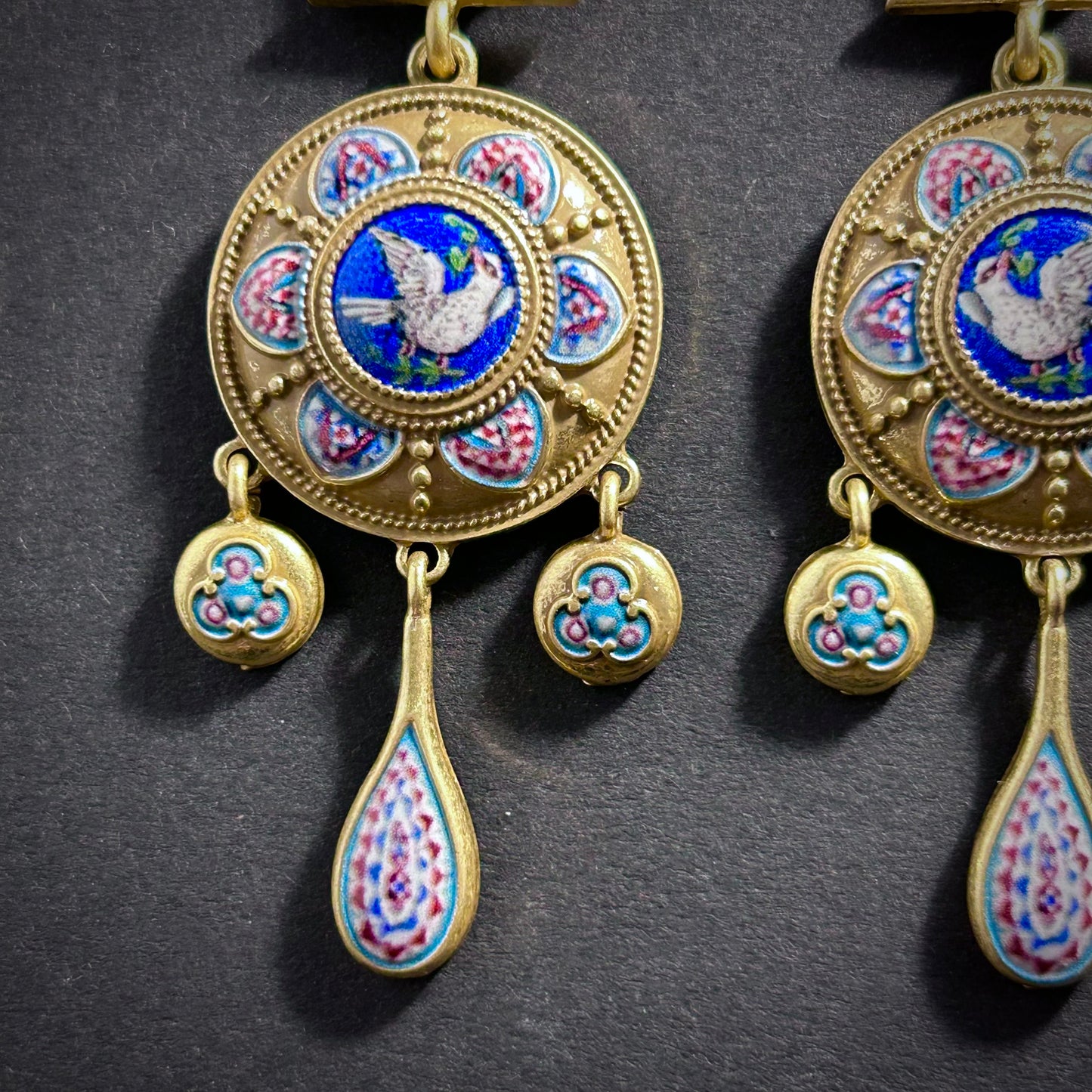 Victorian Micro Mosaic Chandelier Earrings in Gold