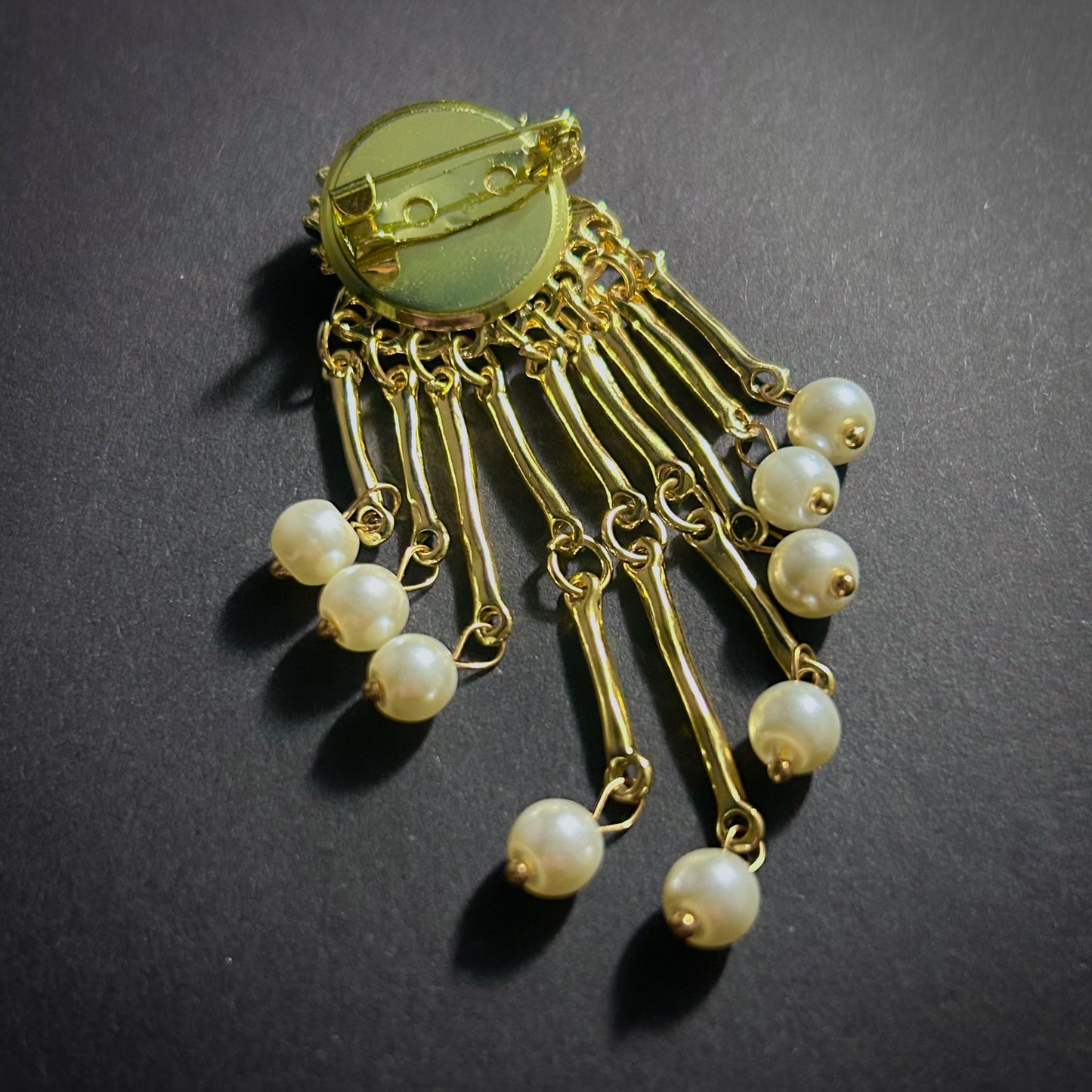 Golden Eye & Pearls Fringe Gold Surrealist Brooch