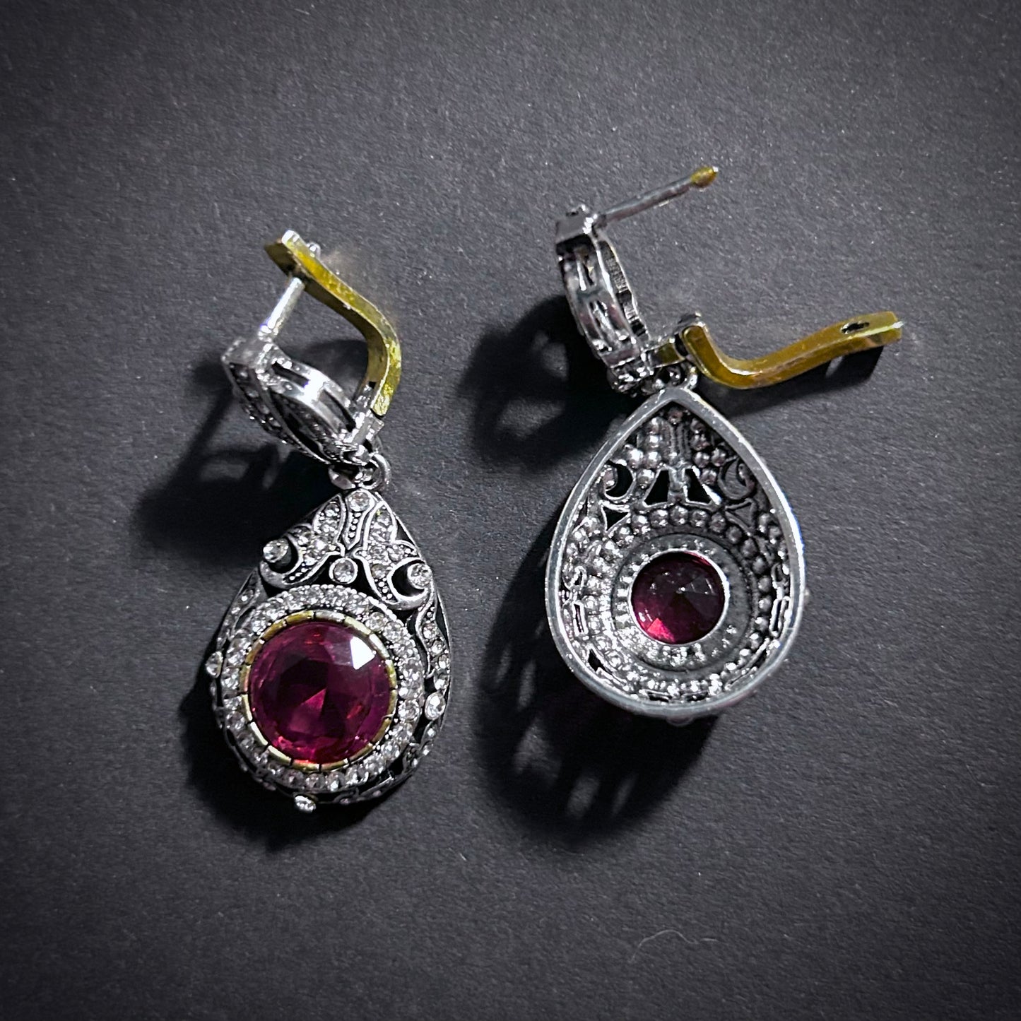 Victorian Ruby Filigree & Milgrain Mixed Metals Earrings