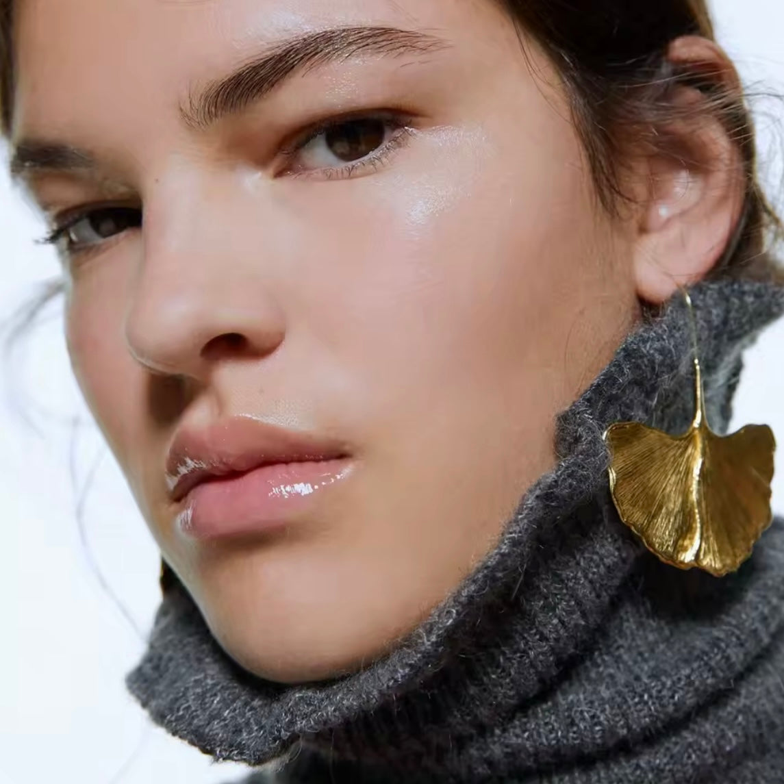Large Ginkgo Leaf Statement Earrings in Gold