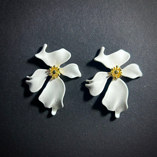 Flower Mixed Metal Earrings in Gold & Pearlescent Silver