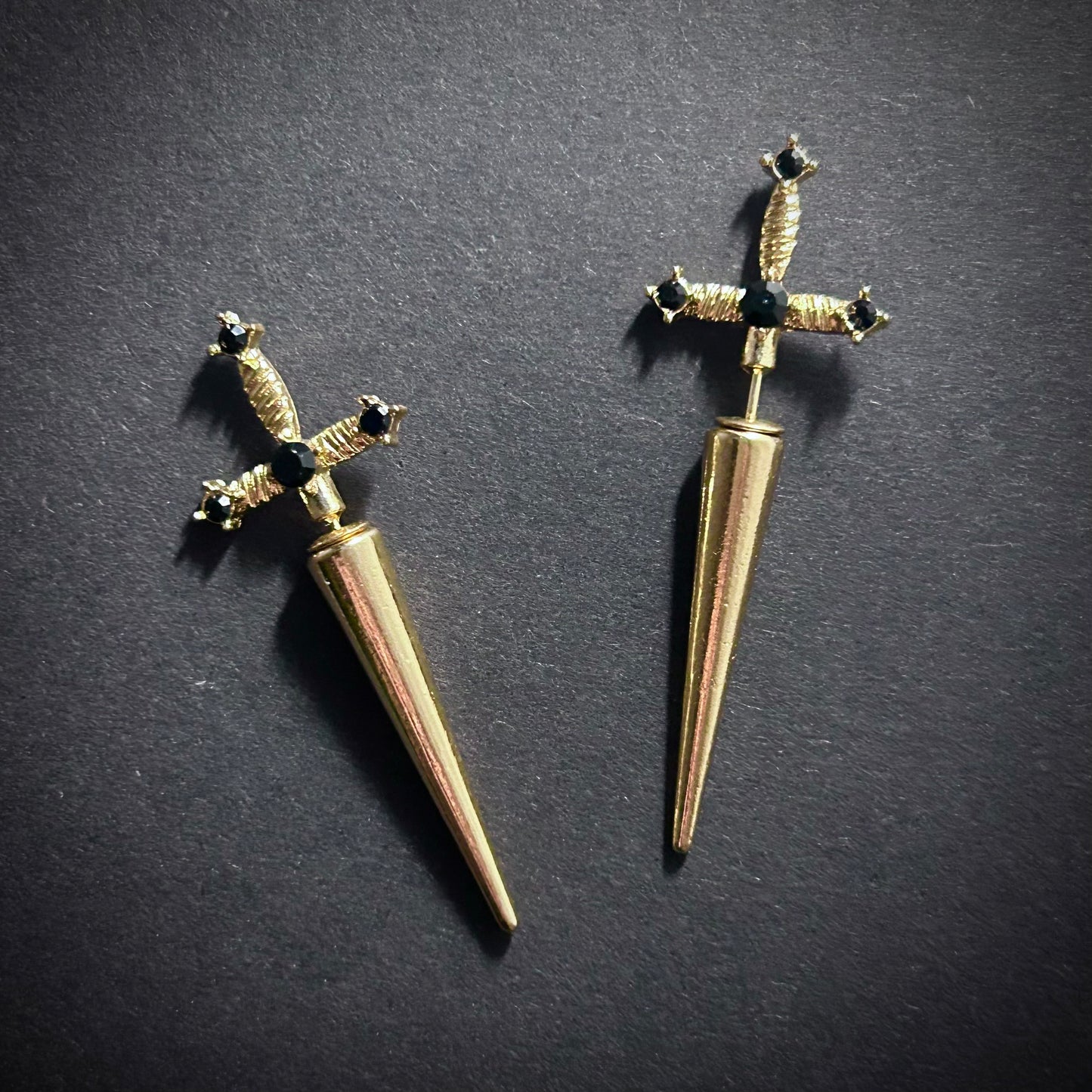 Dagger Knife Gold Faux Gauge Earrings