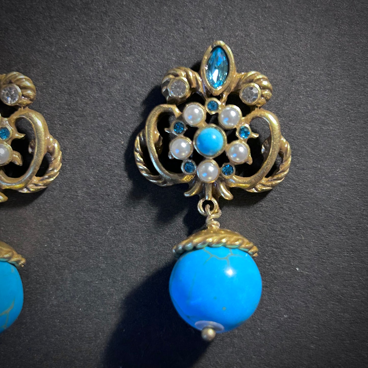 Ornate Turquoise & Gold Statement Earrings