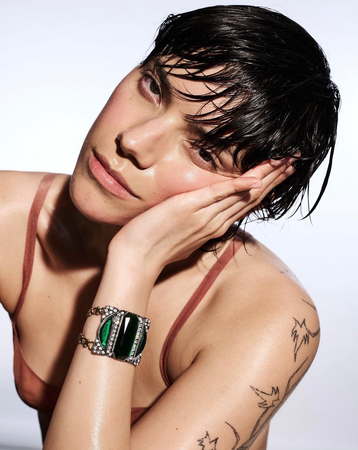 Art Deco Emerald Gold Jewelry Set