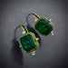 Art Nouveau Etched Emerald Green Stone and White Pearl Gold Earrings