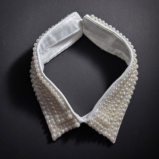 White Pearl Covered Shirt Collar Statement Necklace