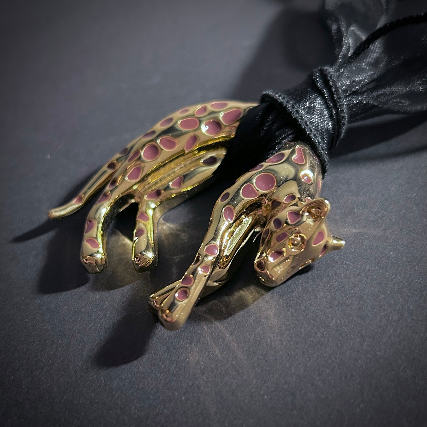 Hanging Leopard Enamel & Organza Necklace