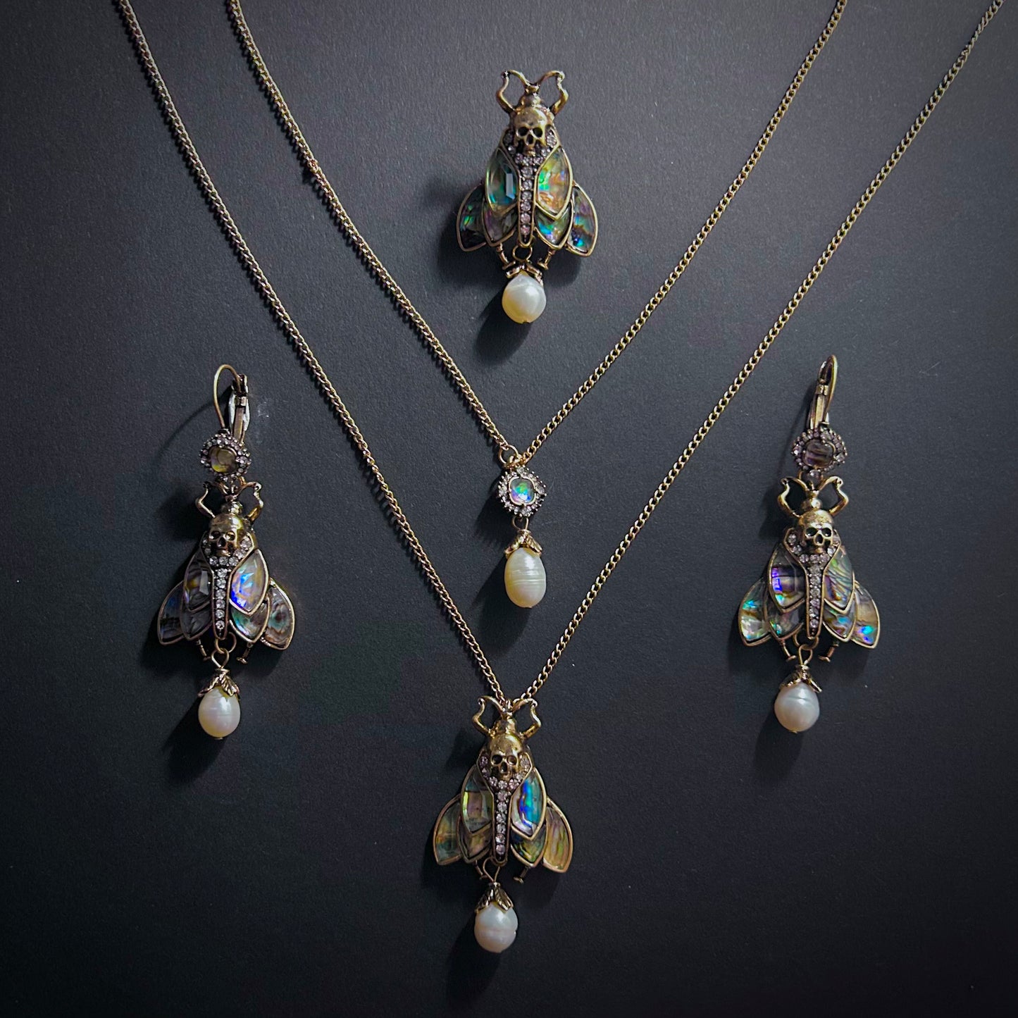 Moth Abalone Freshwater Baroque Pearl Two Row Statement Necklace